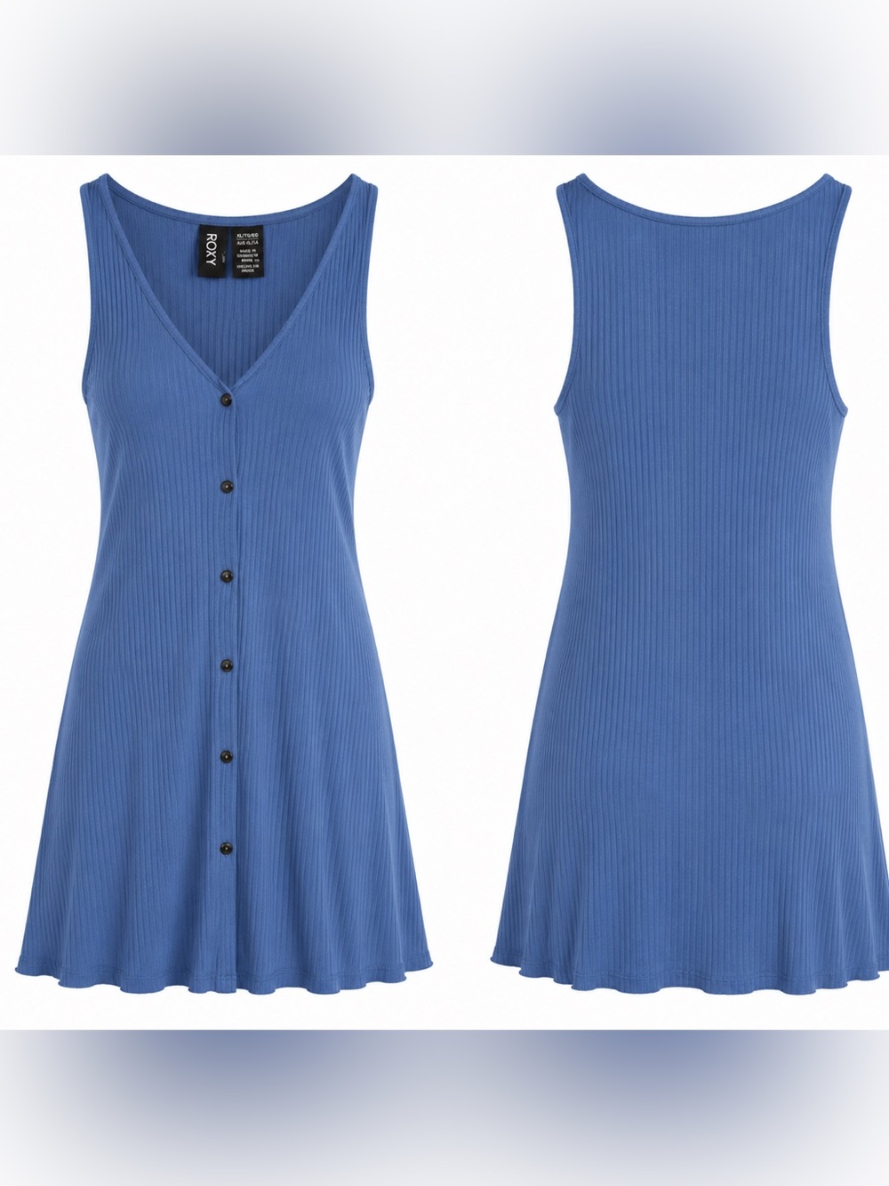 Roxy Sleeveless Button-Front Ribbed Dress in Blue